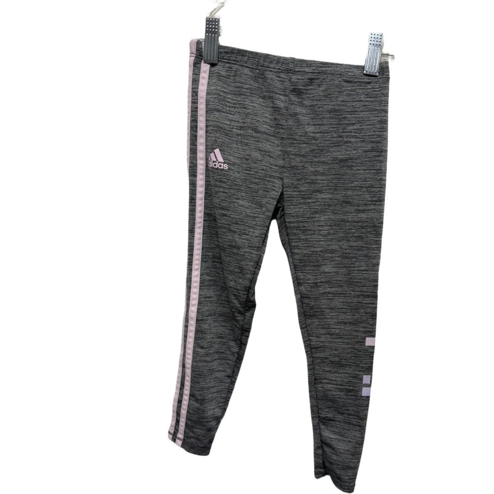 Adidas Girls Gray Space Dye Leggings Pink Logo Stripe Athletic Activewear Size 5